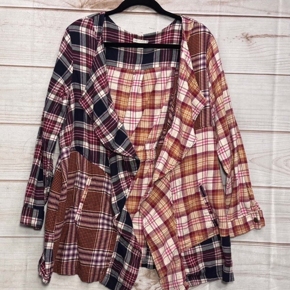 Women's‎ Plaid Patchwork Open Front Cardigan Long Sleeve  Boho Size 18/20W Cato